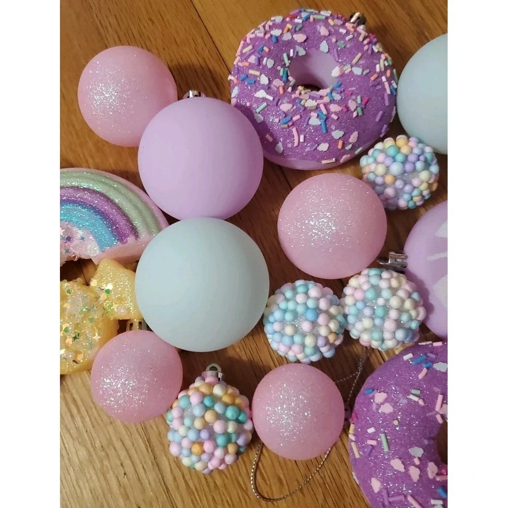 Donut Rainbow Candy Christmas Ornaments Lot Sparkles Shatterproof‎